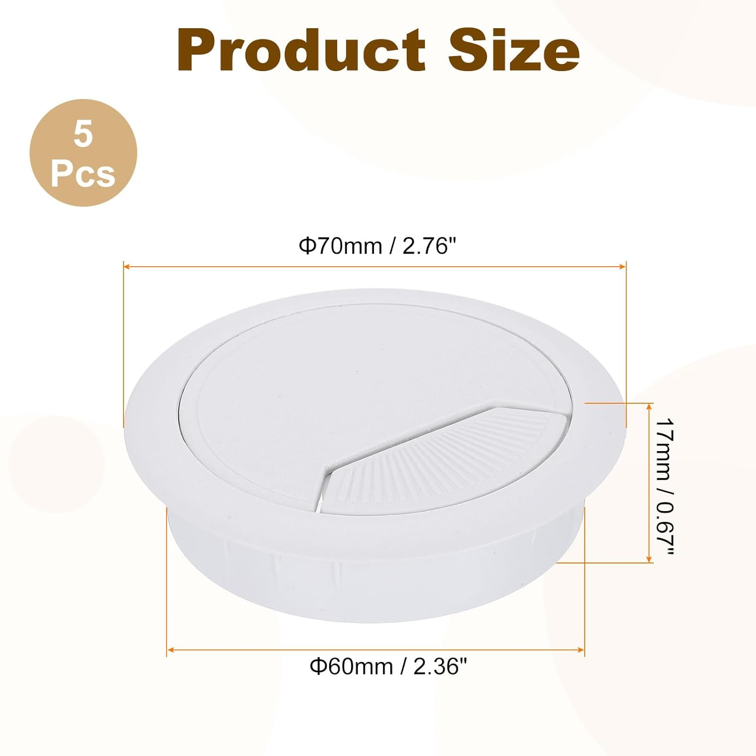 uxcell 5 Pcs 60mm (2.36 Inch) Desk Grommet, Plastic Cable Hole Cover, Wire Cord Cable Organizer for Home Office Computer Desk Cabinet, White