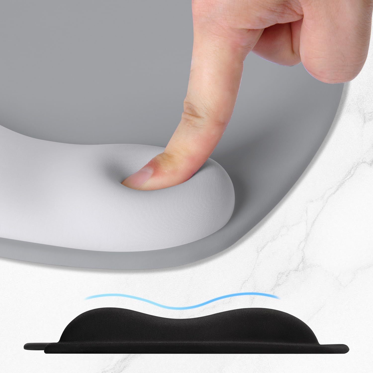 ITNRSIIET Ergonomic Mouse Pad, Cushioned Gel Wrist Rest, Non-Slip Base, Smooth Surface, Compatible with All Mice for Office & Gaming, Desk Accessory, 9.5 x 8.2 inch, Light Gray Accent