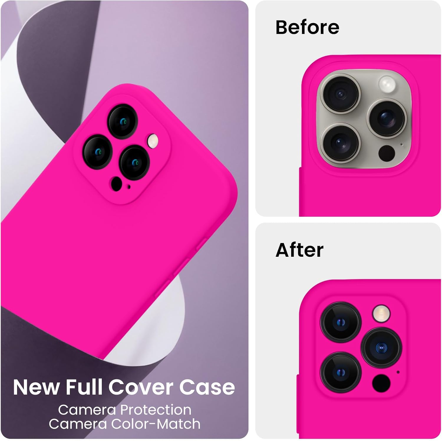 FireNova Designed for iPhone 15 Pro Case, Silicone Upgraded [Camera Protection] Phone Case with [2 Screen Protectors], Soft Anti-Scratch Microfiber Lining Inside, 6.1 inch, Hot Pink