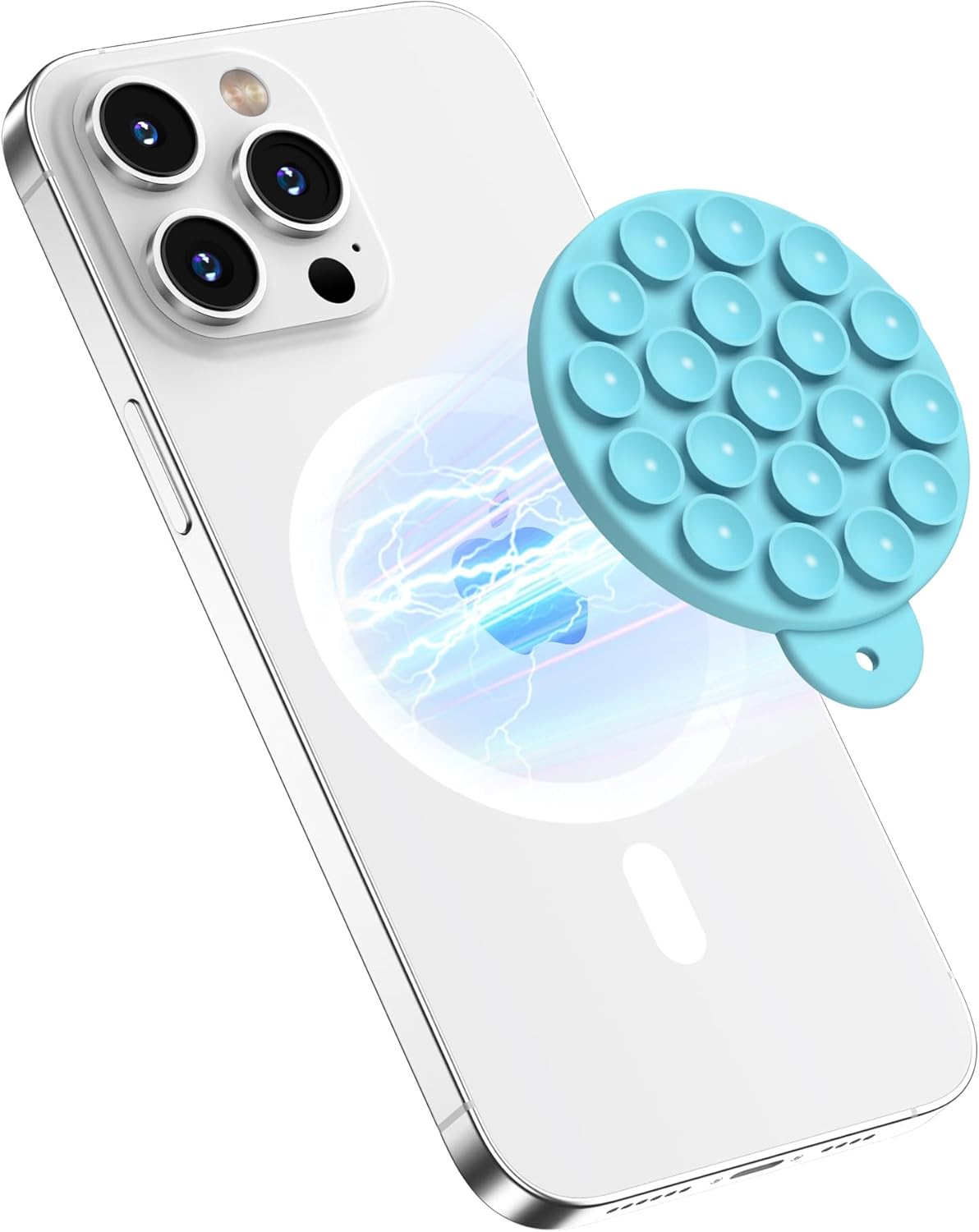 Magnetic Suction Cup Phone Mount for MagSafe Case, Silicone Hands-Free Grip Holder for iPhone and Android, Mirror Shower Phone Stand for Makeup FaceTime Gym Kitchen Bathroom, Sea Blue