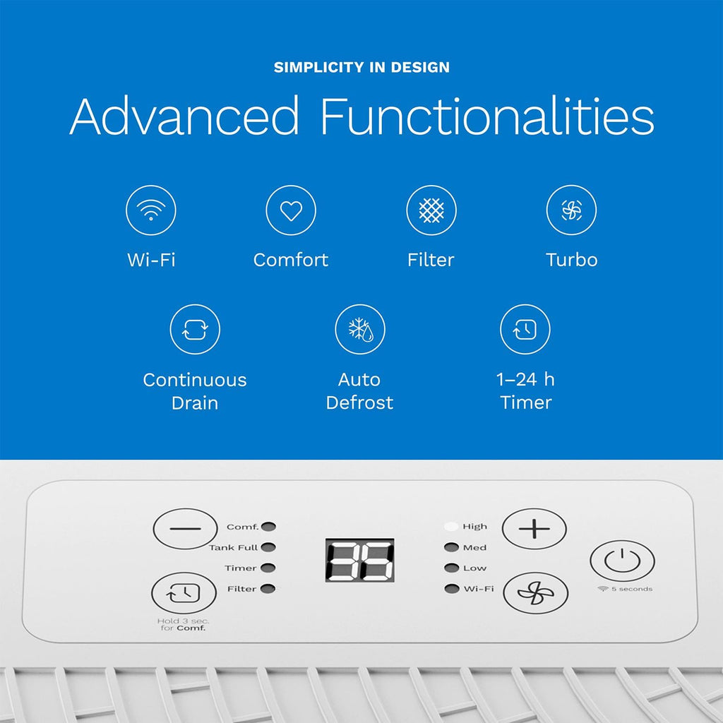 hOmeLabs 25 Pint Wi-Fi Dehumidifier for up to 3,500 Sq Ft Rooms (MAX 64 Pint at 95°F, 90% RH) – High-Efficiency Moisture Removal for Medium to Large Spaces with Auto Shut-Off and Quiet Operation