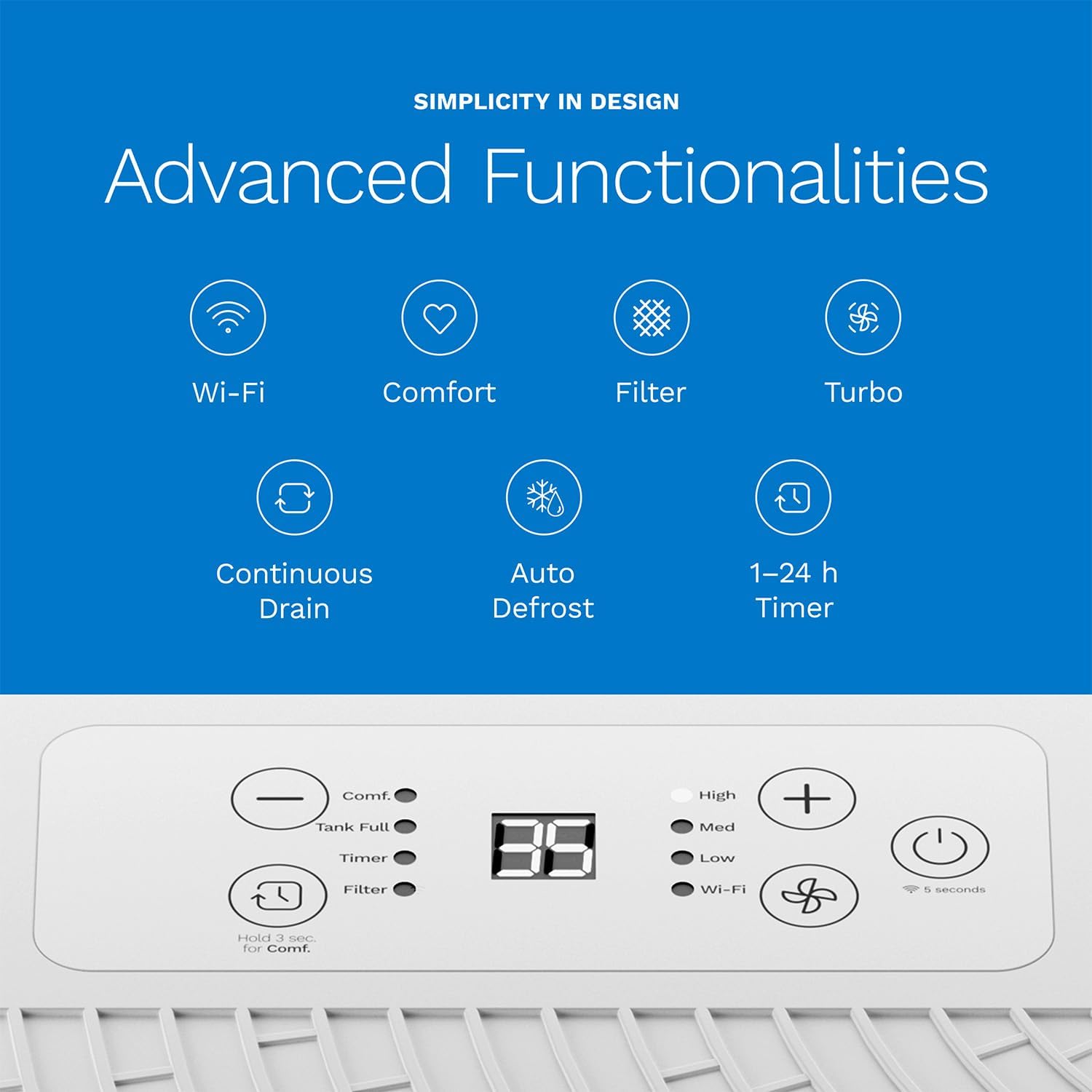 hOmeLabs 25 Pint Wi-Fi Dehumidifier for up to 3,500 Sq Ft Rooms (MAX 64 Pint at 95°F, 90% RH) – High-Efficiency Moisture Removal for Medium to Large Spaces with Auto Shut-Off and Quiet Operation