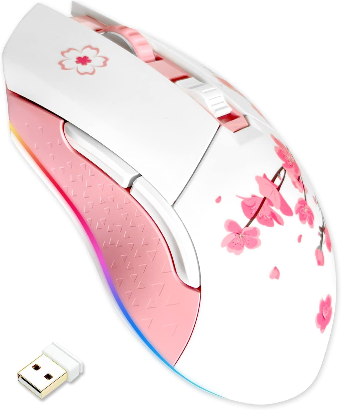 DAREU Sakura Pink Wireless Wired Gaming Mouse, Dual-Mode Rechargeable 6 Programmable Buttons,10K DPI,RGB and 7 Adjustable DPI Levels up to [150IPS] [1000Hz Polling Rate] for PC Notebook Mac
