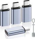 MoKo 4 Pack Lightning Female to USB C Male Adapter,USB-C Lightning Adapter for iPhone 15/16 Pro/16 Pro Max/Plus,Galaxy S24,iPad,iPhone to USB C Adapter for Charging/Data Sync, NOT for Audio/OTG, Gray