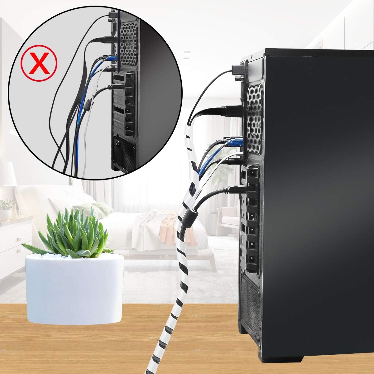 50Ft XHF 1/4" Clear Spiral Cable Wrap 6mm(Wrapping Range:4mm-50mm) Spiral Wire Wrap Cord for Computer Electrical Wire Organizer Sleeve Hose RoHS
