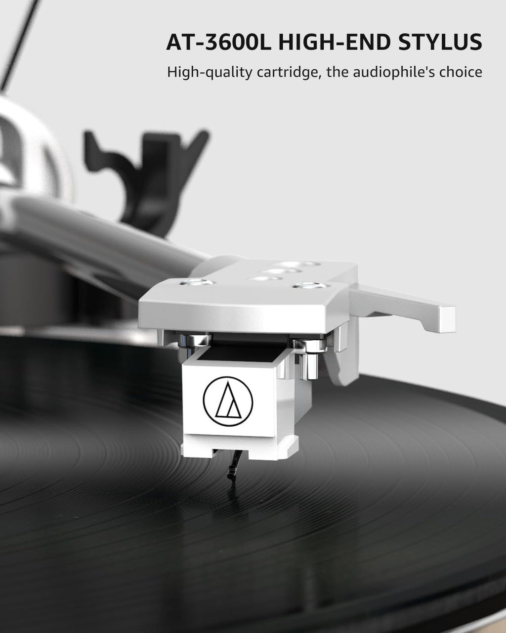 Turntable Record Player Wireless Output Carbon Fiber Tonearm Vinyl Player Aluminium Platter Belt-Drive LP Turn Tables 33 1/3&45 RPM Audio Phono RCA Line Out AT-3600L MM Cartridge Pale Walnut White