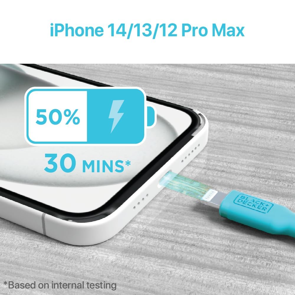 BLACK+DECKER Lightning to USB Cable - Fast Compatible iPhone Lightning Cable - Durable Braided iPhone Charger Cord - for Travel and Daily Use - Multiple Color + Length Options - 3ft