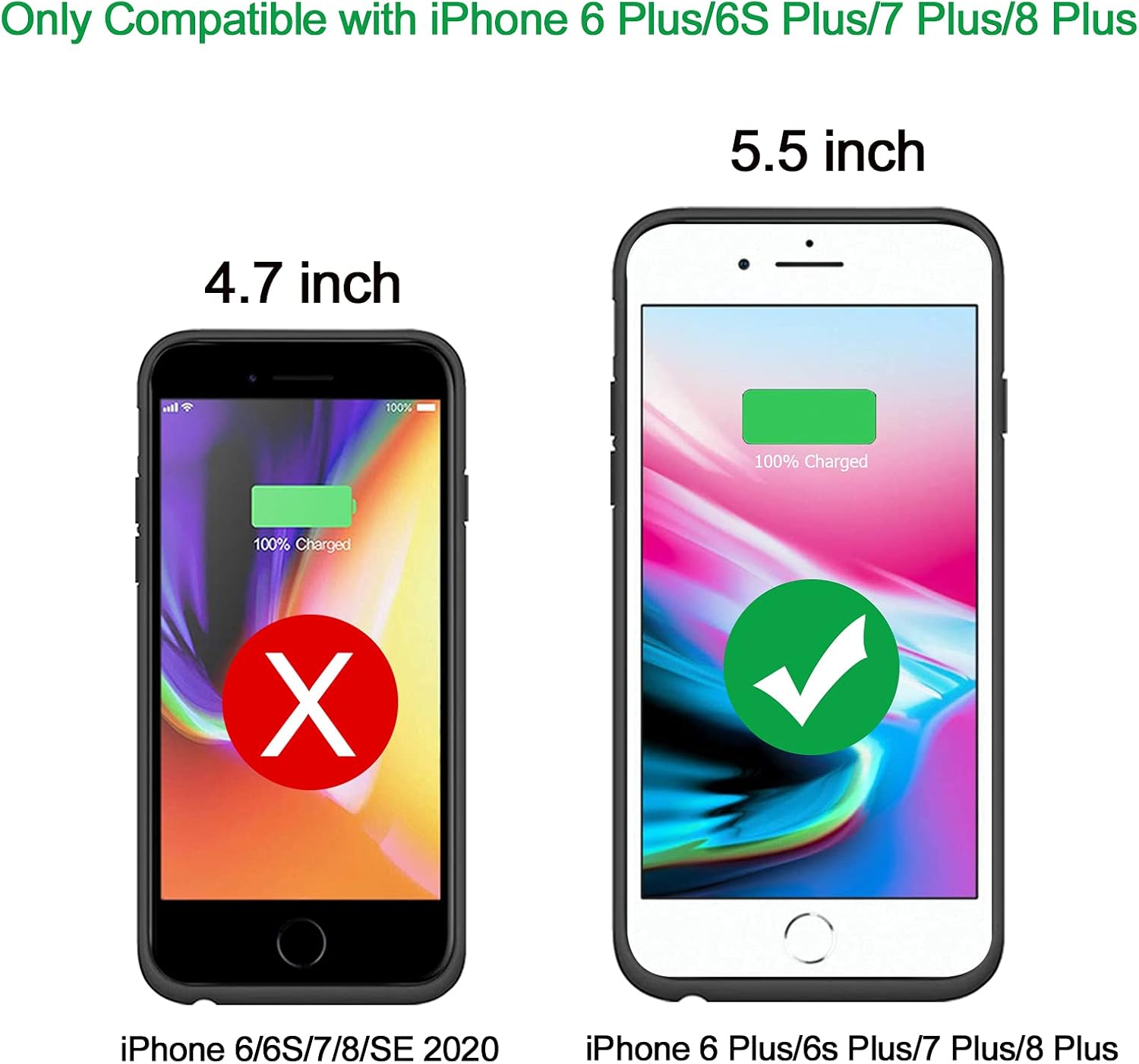Battery Case for iPhone 6 Plus/6s Plus/7 Plus/8 Plus, 10000mAh Portable Battery Pack Rechargeable Smart Charger Case Compatible with iPhone 6 Plus/6s Plus/7 Plus/8 Plus (5.5 inch) Battery Case (Black)