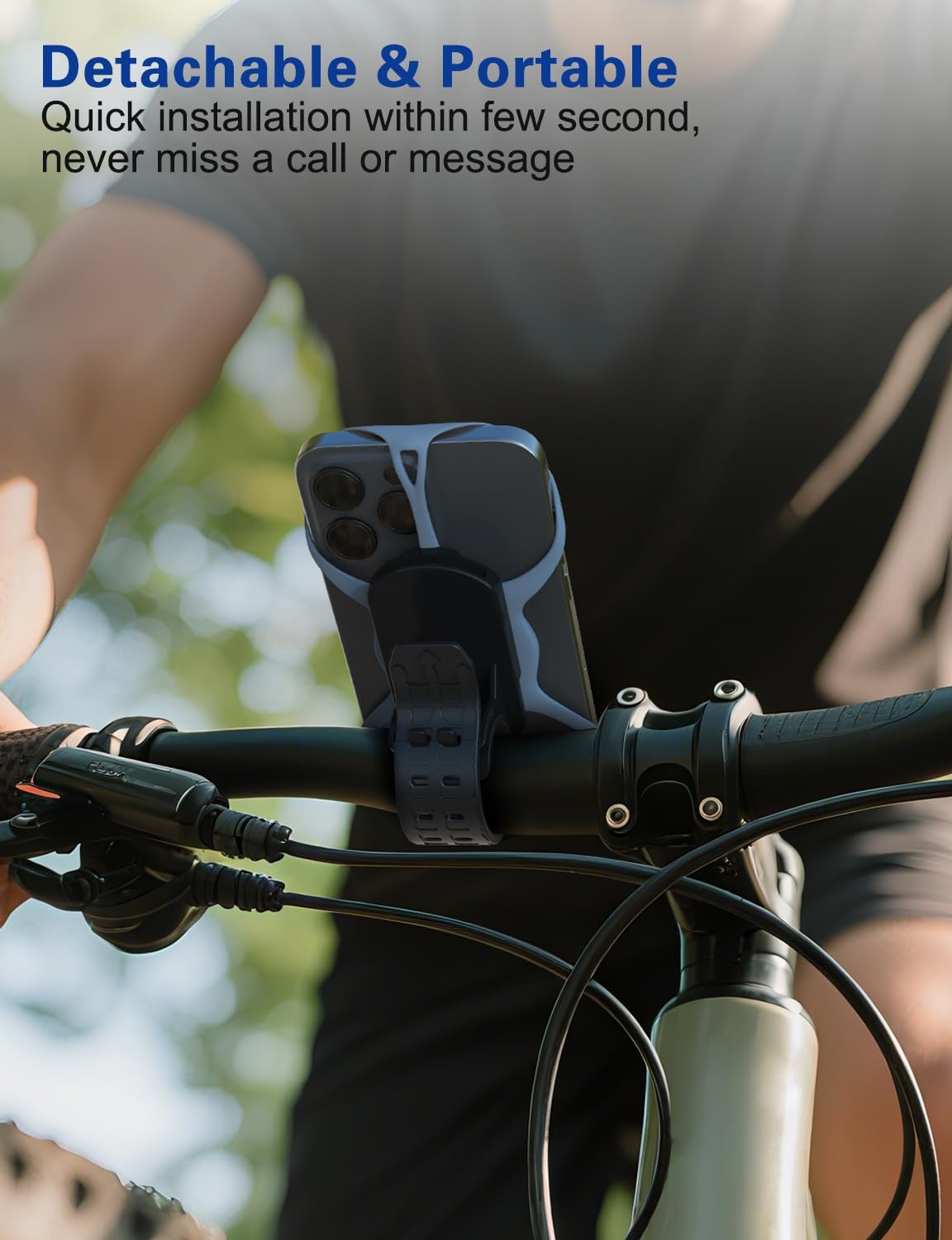 Bike Phone Mount Holder, Detachable Bicycle- 360° Rotatable, Cell Phone Mount for 4"-7" Phones Silicone Bicycle for 16 Pro Max / 15, S10 and More 4.7-6.8" Phone, Grey