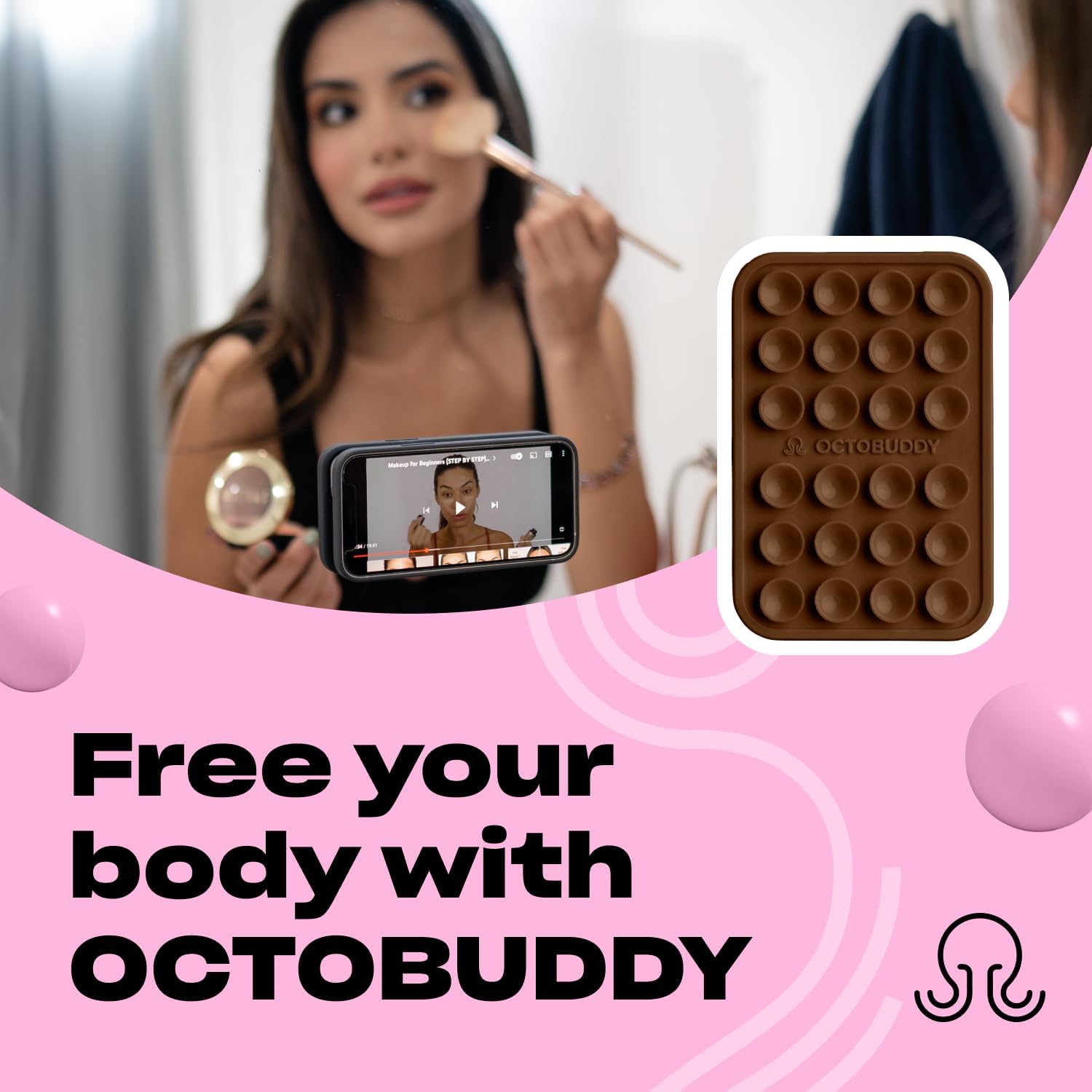 Classic MAX - Silicone Suction Phone Case Adhesive Mount - Hands-Free, Strong Grip Holder for Selfies and Videos - iPhone and Android Compatible - 2.6″ x 3.9″, Chocolate