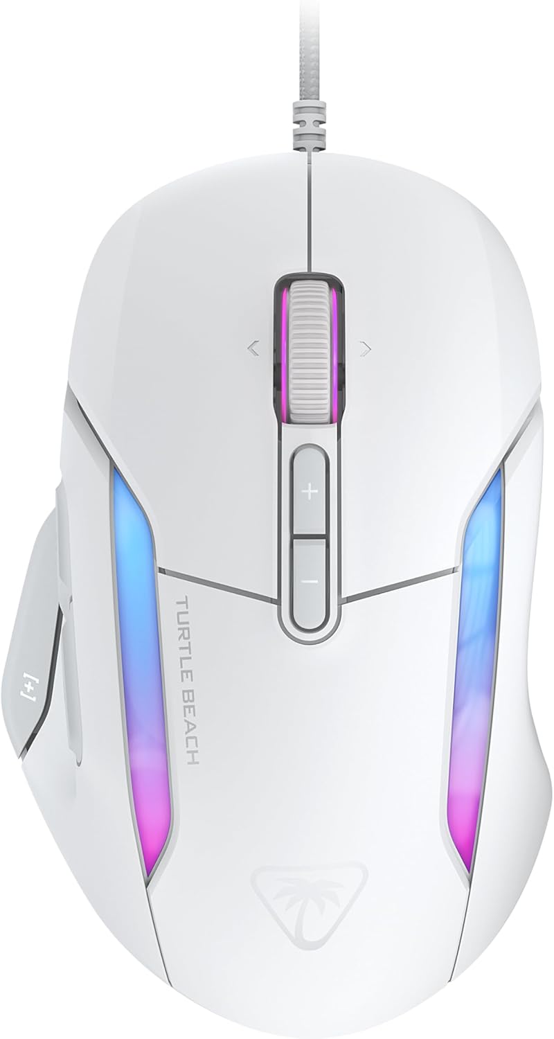Turtle Beach Kone II – Wired Ergonomic RGB Gaming Mouse, 26K DPI Optical Sensor, 100M Click Life Optical Switches, 23 Customizable Inputs, 4D Scroll Wheel, Pure PTFE Glides - Arctic White
