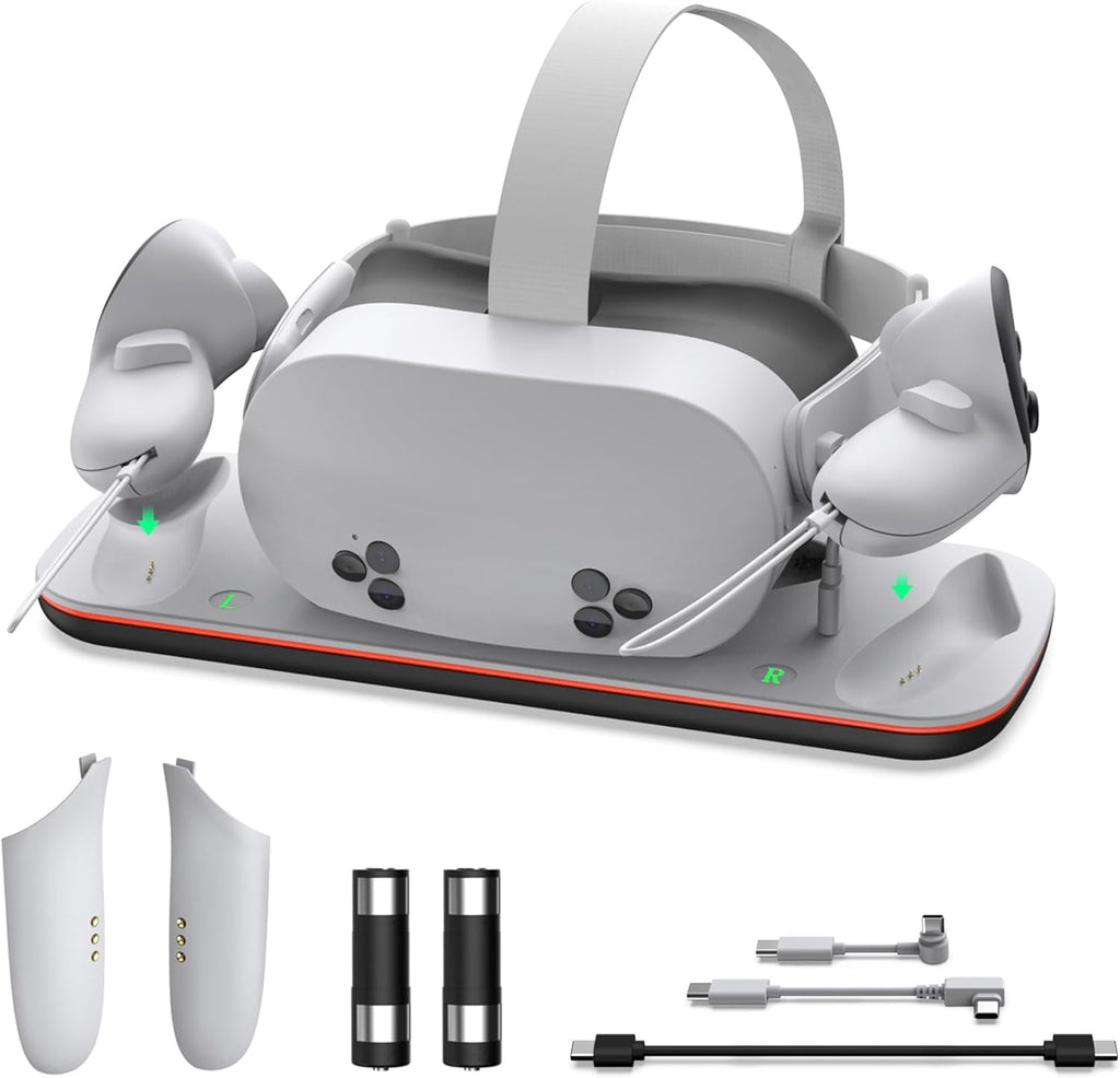 Charging Dock for Quest 3S, VR Stand for Meta Quest3, Charge Station for Oculus Quest 3S Supports Headset with Type-C Magnetic Suction Cable and Rechargeable Battery to Fit Controller