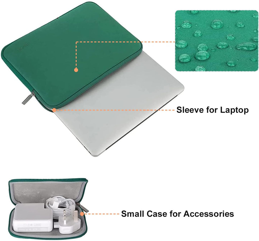 MOSISO Laptop Case 13.3 inch, 13-13.3 inch Laptop Sleeve Bag Compatible with MacBook Air/Pro 13/Pro 14 M5 M4 M3 M2 M1, HP Dell ASUS Lenovo, Neoprene Computer Sleeve Bag with Small Case, Peacock Green