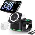 3 in 1 Charging Station for Apple Devices, Charger Stand for MagSafe, Qi2 15W Wireless Charging Station for Apple Watch& iPhone & AirPods& iWatch (with PD 30W Adapter)