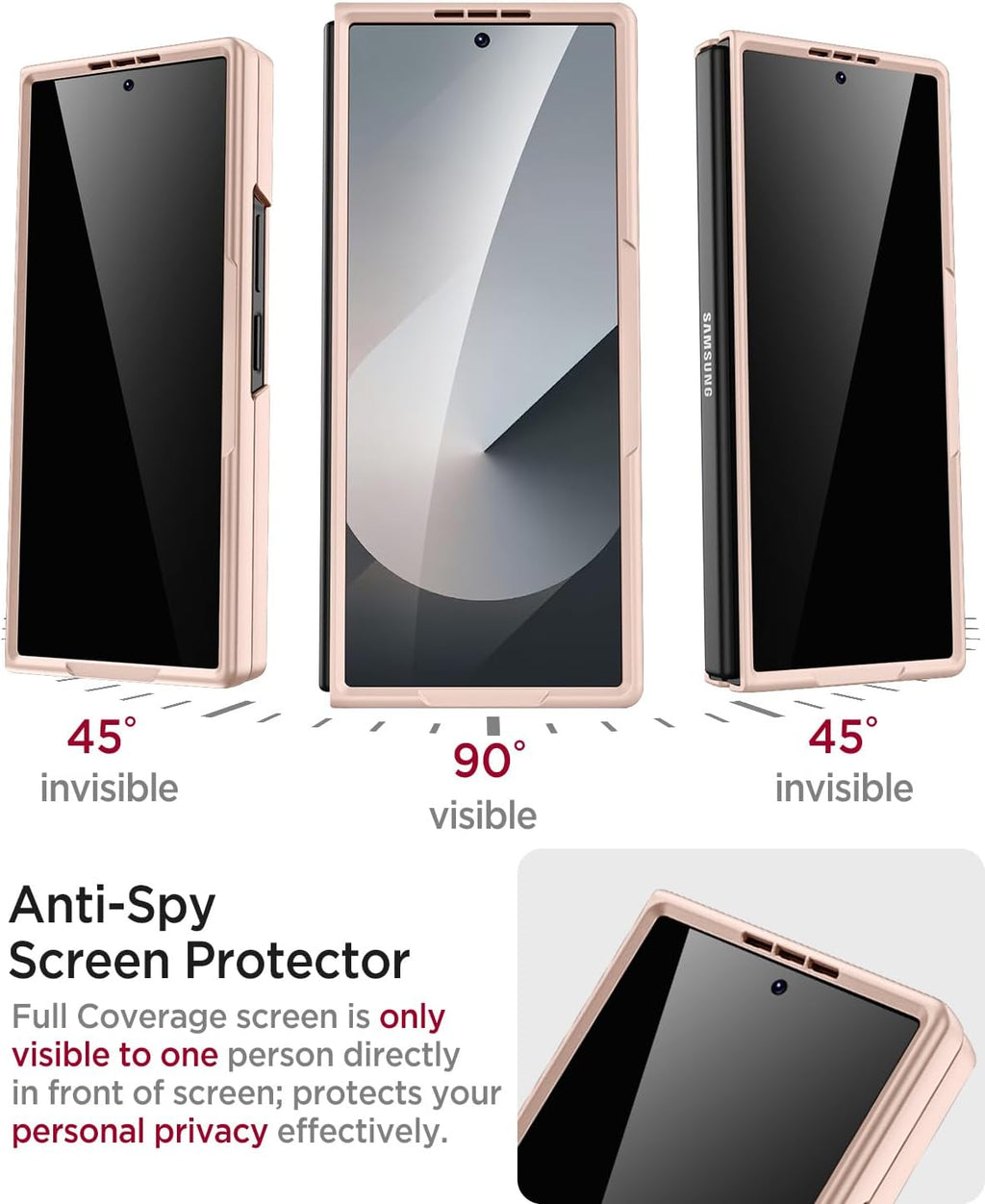Miimall for Samsung Galaxy Z Fold 6 Case with S Pen Holder Slot [Military Grade Drop][Built-in Privacy Screen & Invisible Kickstand] Slim Thin Protective Phone Case for Galaxy Z Fold 6 5G Cover Gold