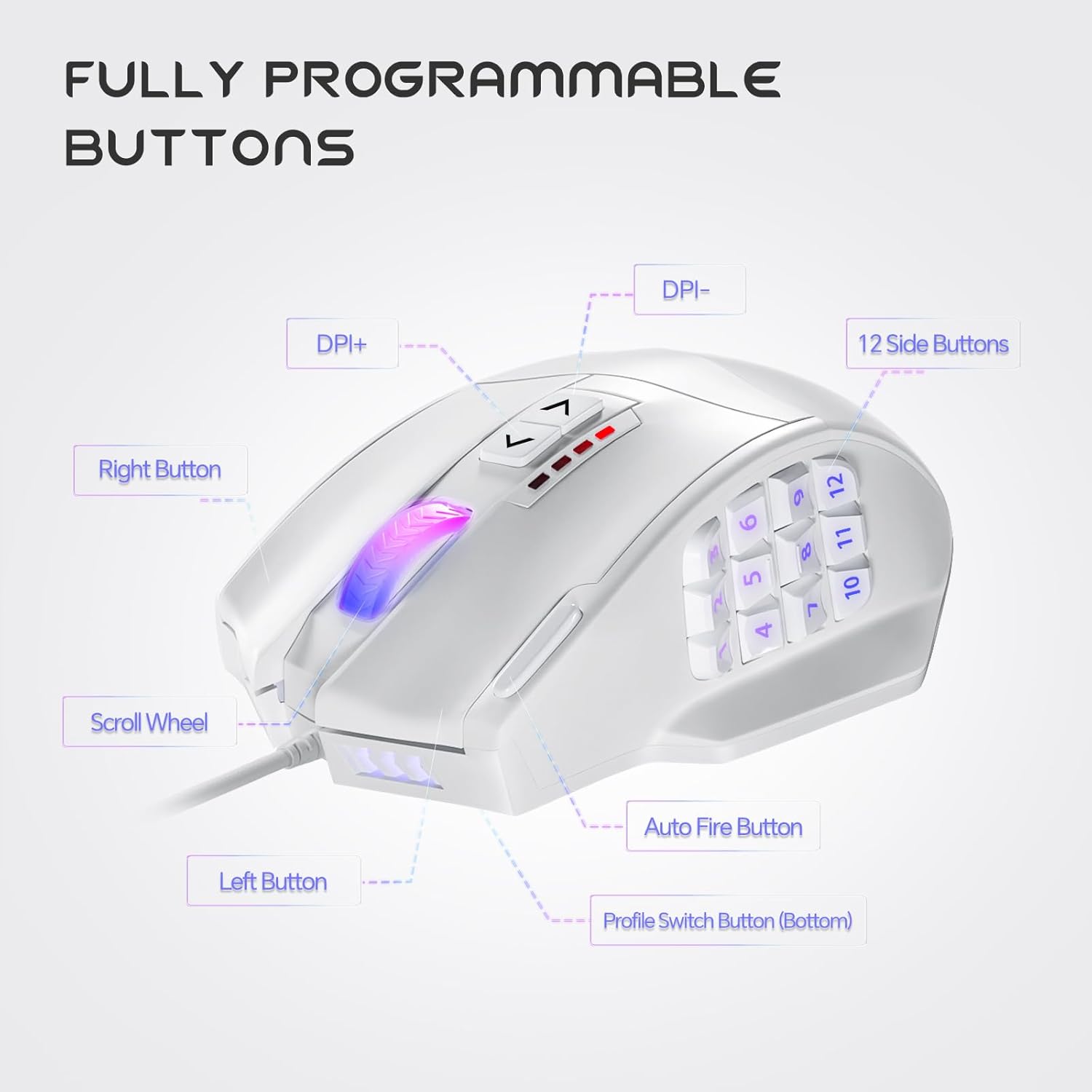 UtechSmart Venus Gaming Mouse RGB Wired, 16400 DPI High Precision Laser Programmable LED MMO Computer Gaming Mice with 12 Side Buttons