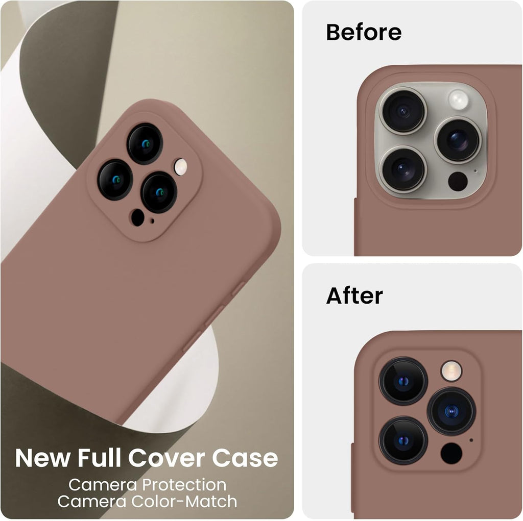 FireNova Designed for iPhone 15 Pro Max Case, Silicone Upgraded [Camera Protection] Phone Case with [2 Screen Protectors], Soft Anti-Scratch Microfiber Lining Inside, 6.7 inch, Light Brown