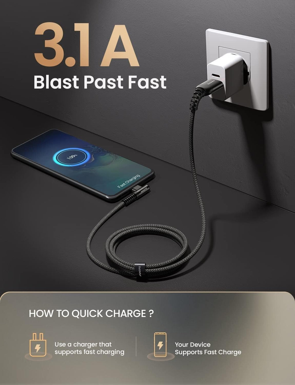 AINOPE Right Angle USB Type C Cable [3-Pack 3.3ft/6.6ft/10ft] 3.1A Fast Charging USB to USB C Cable, Nylon Braided USB C Charging Cable Compatible with Galaxy S21+ Ultra, iPad mini/Air/Pro, Pixel 6X