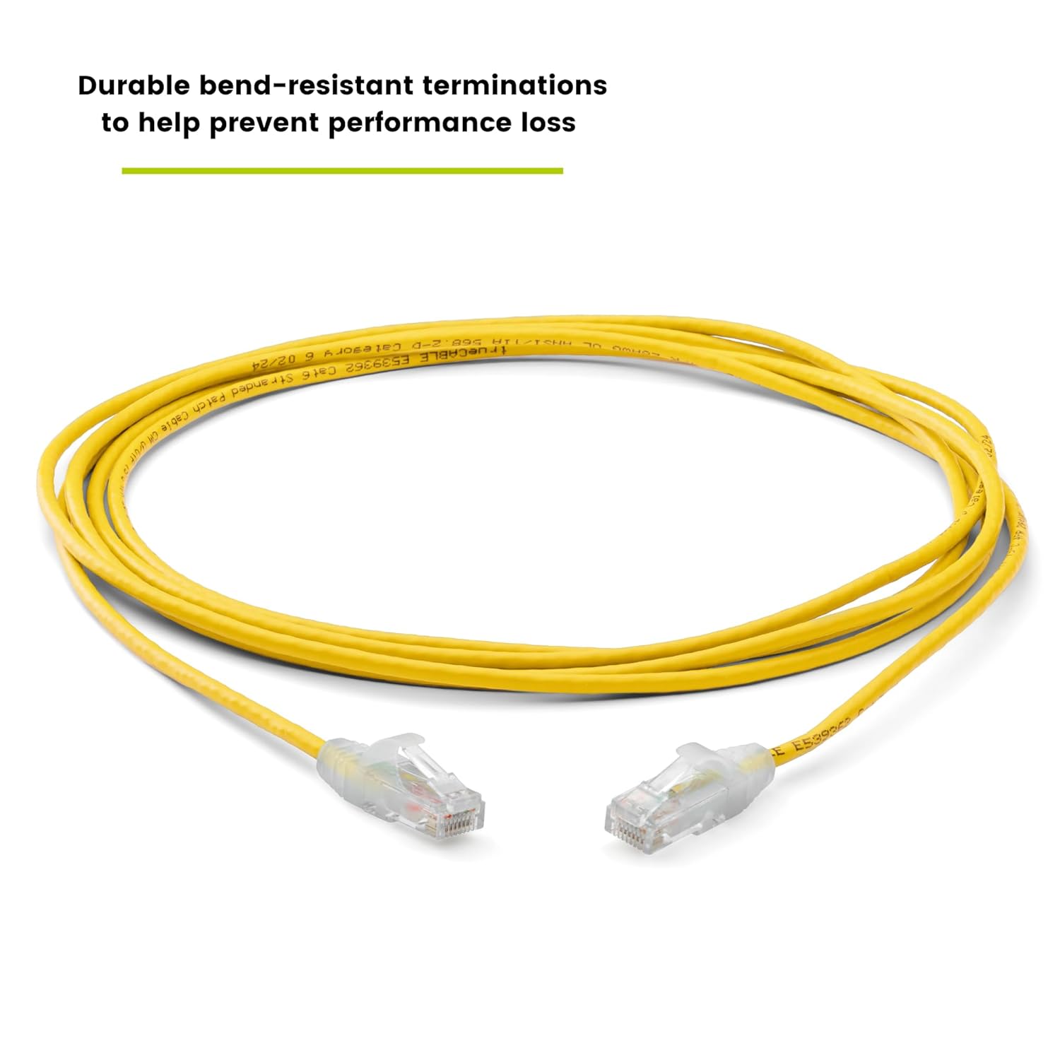 TRUECABLE Cat6 Component Rated Patch Cable, Unshielded (U/UTP), 10ft, Yellow, 28AWG Solid Copper, Snagless 10G High-Speed Ethernet Cable, PoE++ 4PPoE 100W, UL Listed, RoHS-3, 1 Pack