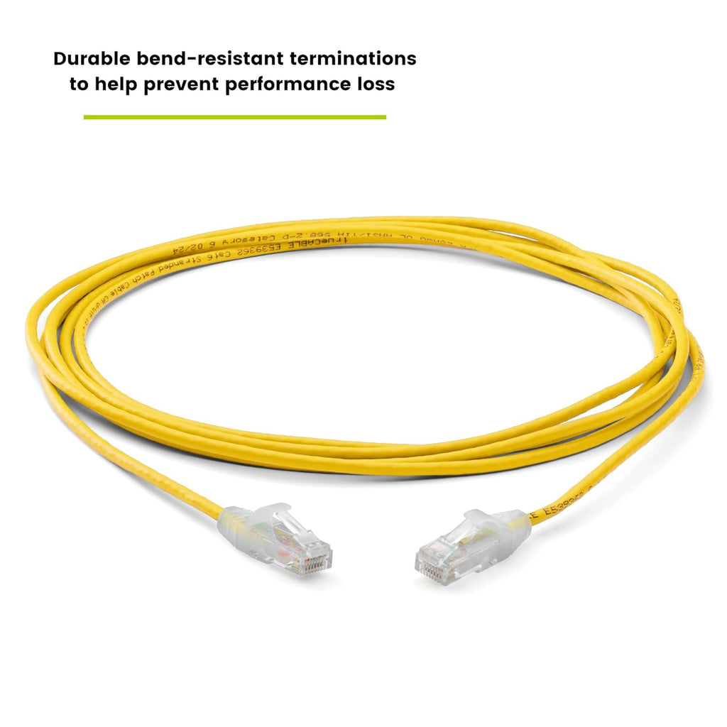 TRUECABLE Cat6 Component Rated Patch Cable, Unshielded (U/UTP), 10ft, Yellow, 28AWG Solid Copper, Snagless 10G High-Speed Ethernet Cable, PoE++ 4PPoE 100W, UL Listed, RoHS-3, 5 Pack