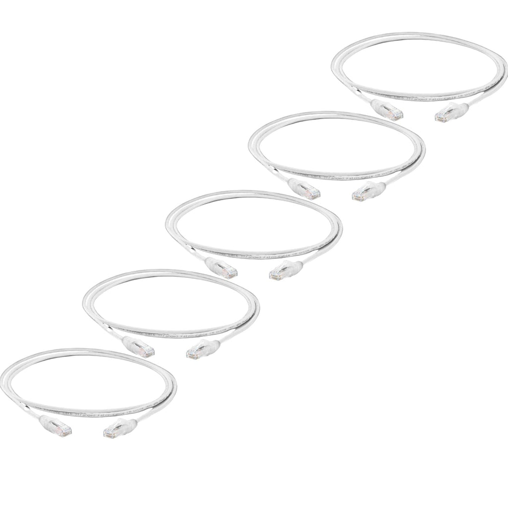 TRUECABLE Cat6 Component Rated Patch Cable, Unshielded (U/UTP), 7ft, White, 28AWG Solid Copper, Snagless 10G High-Speed Ethernet Cable, PoE++ 4PPoE 100W, UL Listed, RoHS-3, 5 Pack