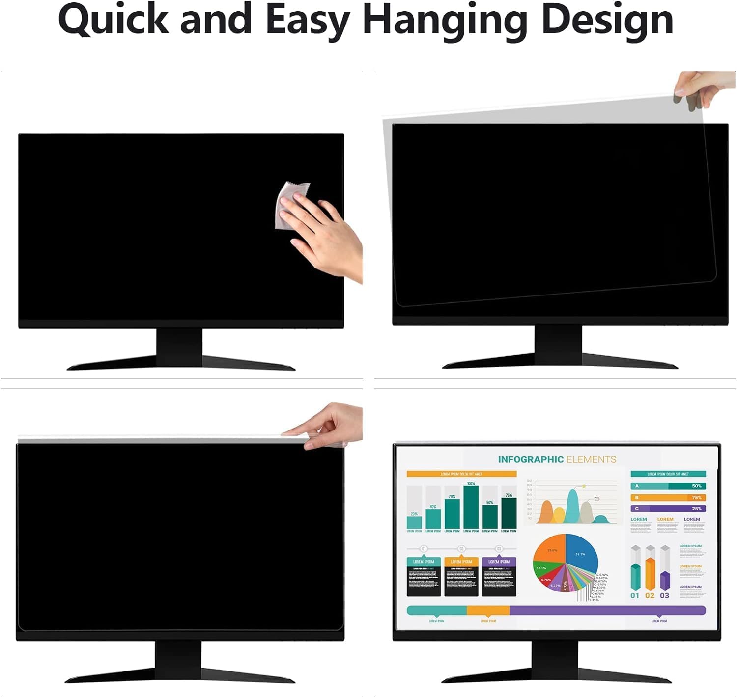 [2 Pack] 32 Inch Hanging Computer Privacy Screen Protector Shield Compatible for 16:9 Widescreen Desktop Monitor - Anti-UV & Blue Light Filter - Hanging Design for Easy On/Off