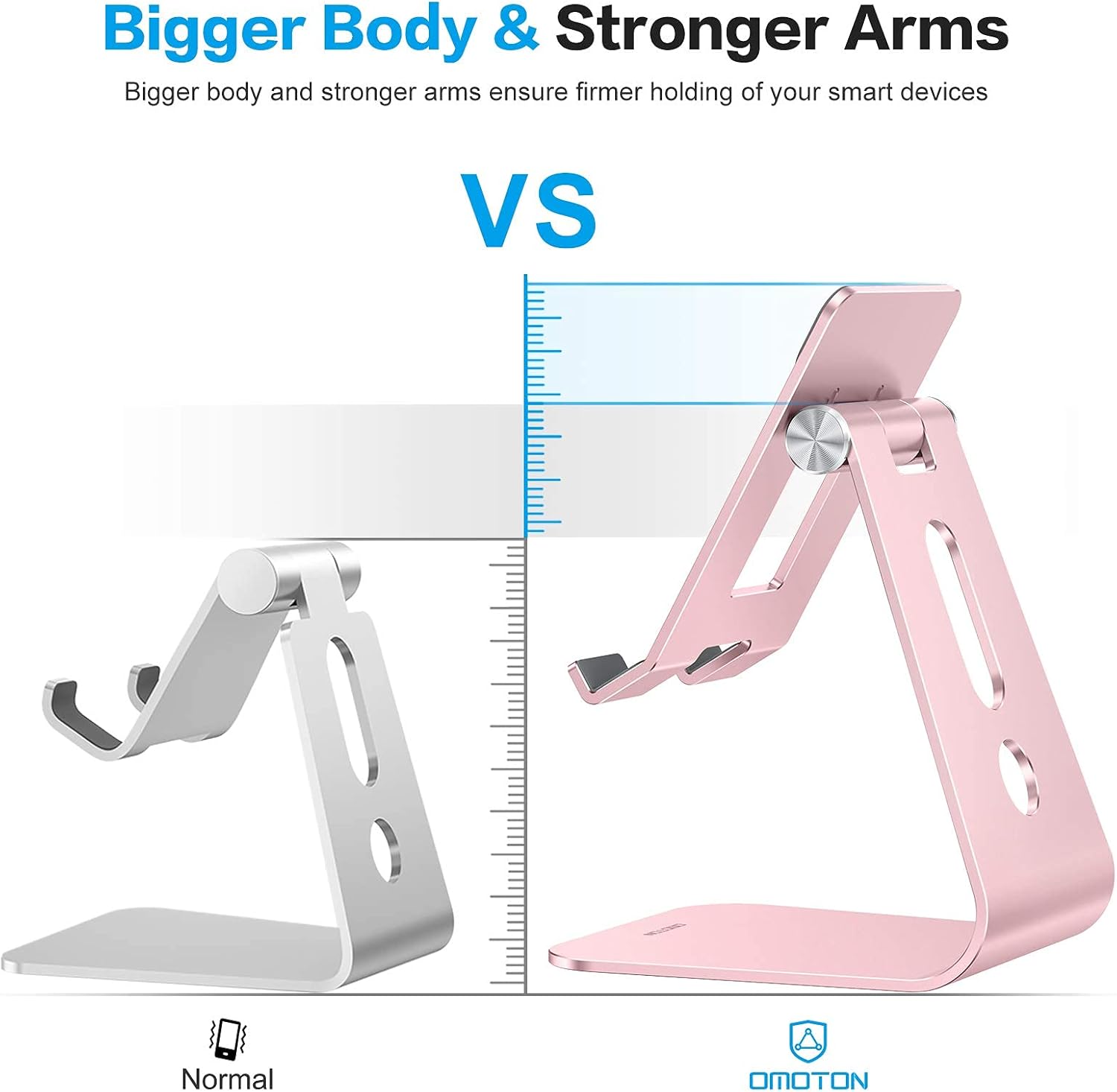 OMOTON Adjustable Tablet Stand for Desk, Upgraded Longer Arms for Greater Stability, T2 Tablet Holder with Hollow Design for Bigger Sized Phones and Tablets Such as iPad Pro/Air/Mini, Rose Gold
