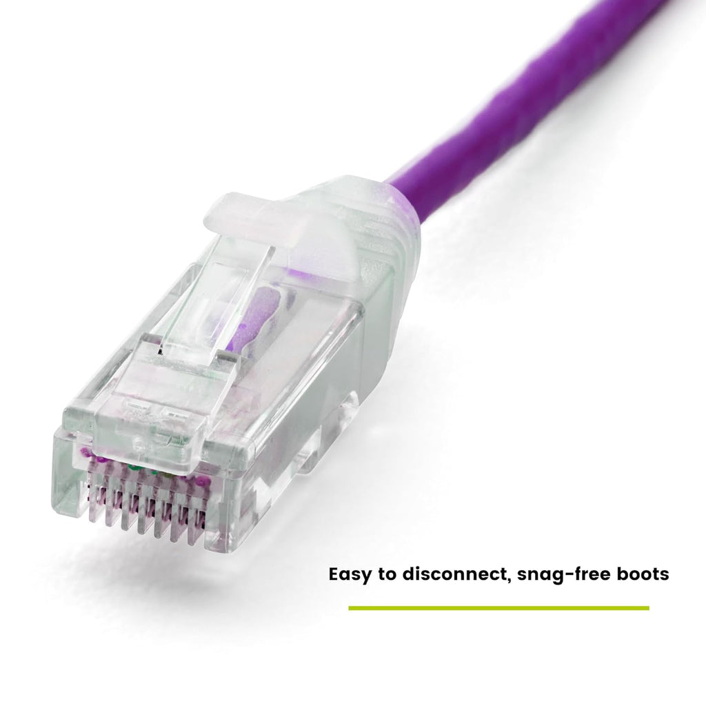 TRUECABLE Cat6 Component Rated Patch Cable, Unshielded (U/UTP), 1ft, Purple, 28AWG Solid Copper, Snagless 10G High-Speed Ethernet Cable, PoE++ 4PPoE 100W, UL Listed, RoHS-3, 1 Pack