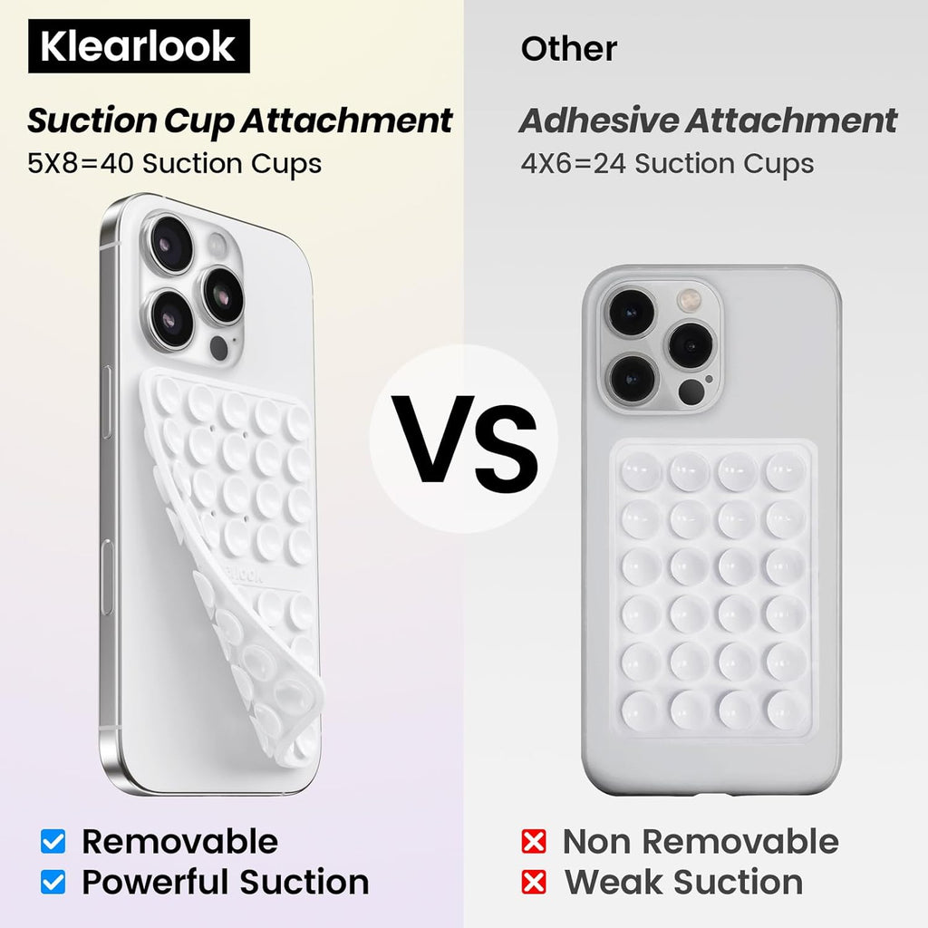 Klearlook Silicone Suction Cup Phone Case Mount Double Sided, Silicon Sticky Phone Grip with Higher Suction for Cell Phone, Hands-Free Phone Accessories Holder for Selfies and Videos, White