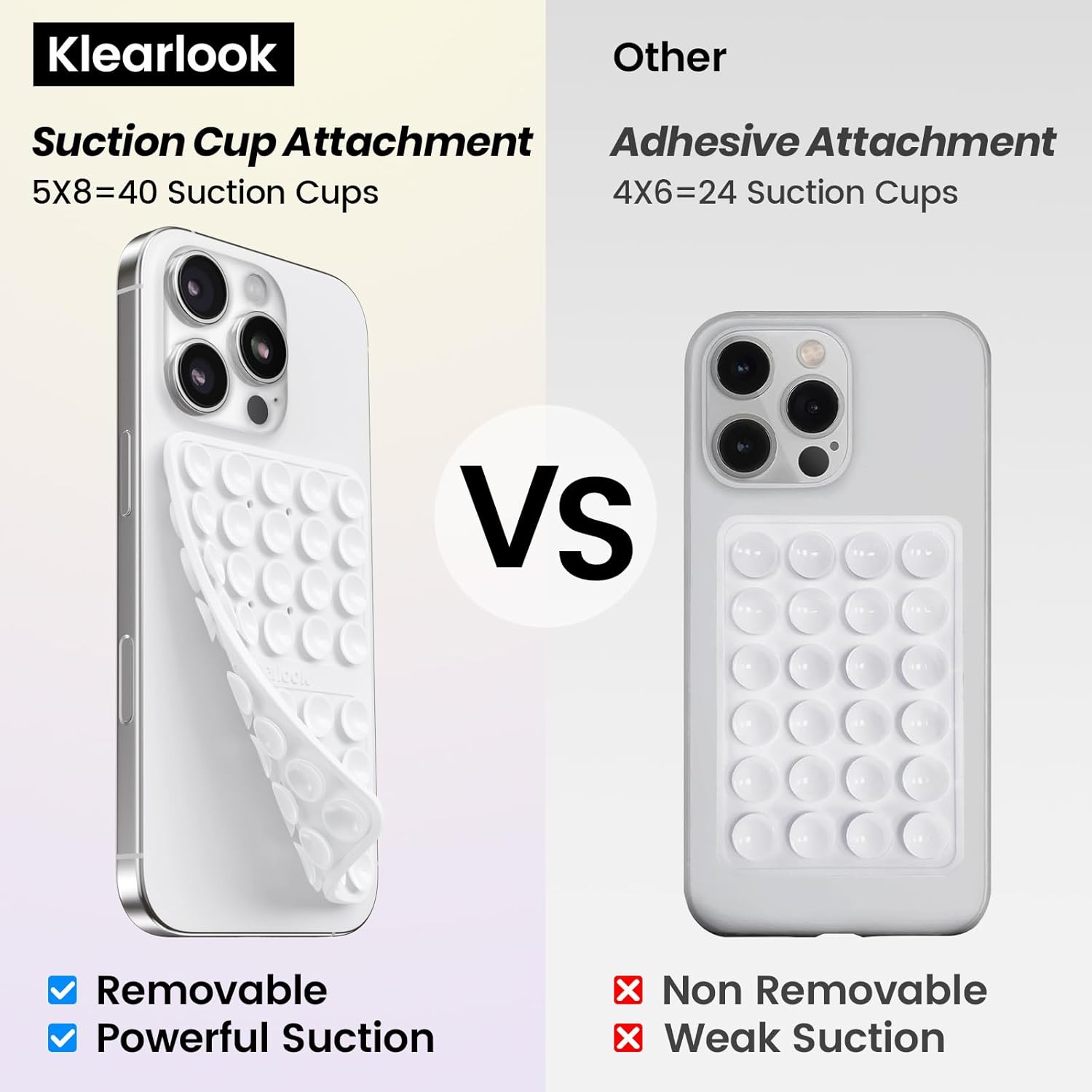 Klearlook Silicone Suction Cup Phone Case Mount Double Sided, Silicon Sticky Phone Grip with Higher Suction for Cell Phone, Hands-Free Phone Accessories Holder for Selfies and Videos, White