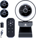 Zoomable Webcam with Remote Control, 1080P 60FPS Streaming with Ring Light and Microphone, Pro USB Webcam with 5X Digital Zoom and Privacy Cover for Zoom/Skype/Teams/PC/Laptop/Mac