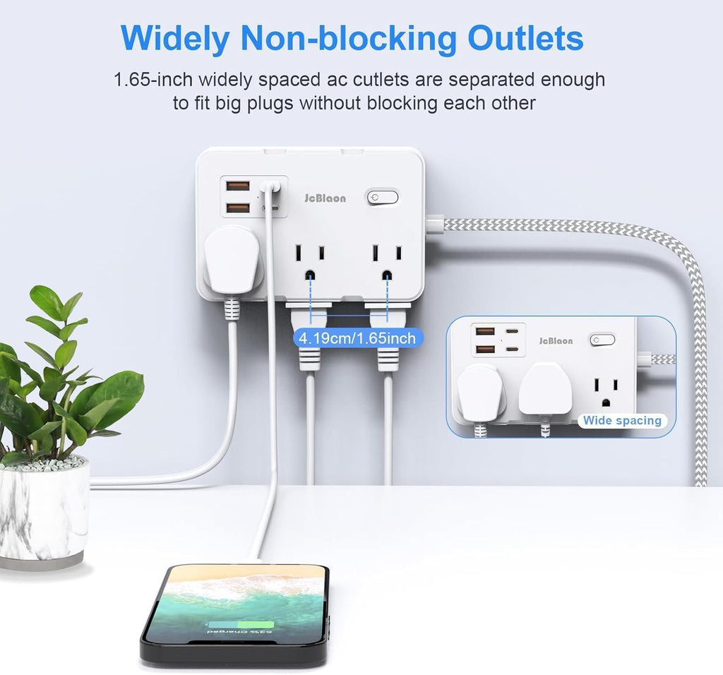 Surge Protector Power Strip 5 Ft Cord, Ultra Thin Flat Extension Cord with 6 Outlets 4 USB Ports(2 USB C), Flat Plug Power Strip, Braided Power Cord for College Dorm Room Essentials