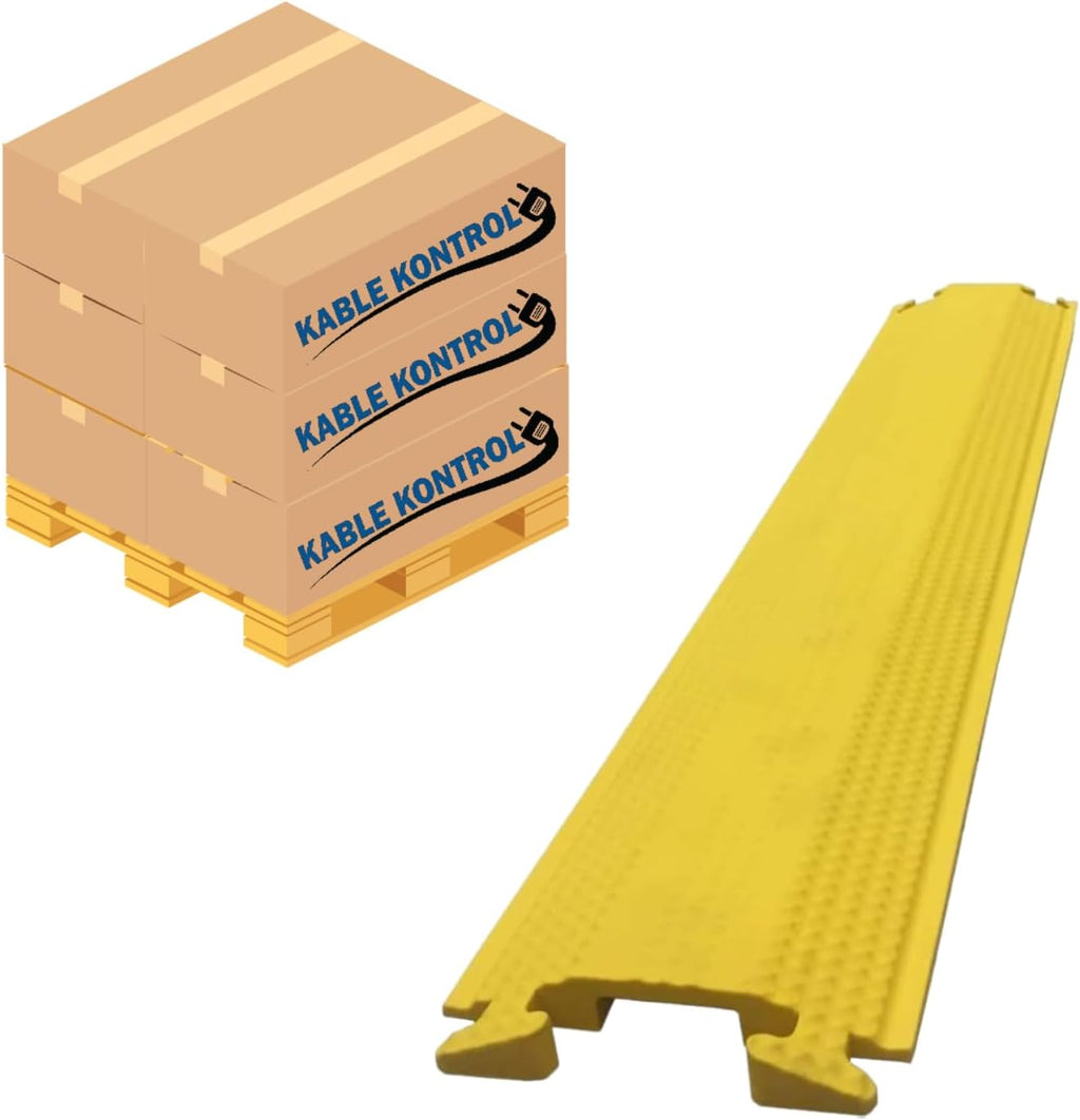 Kable Kontrol Drop Over Floor Cord Cover – 36” Inch Long 1 Channel Cable or Wire Protector – 100 Pcs Bulk Pack - Rubber Ramp for Indoor and Outdoor Use – Yellow