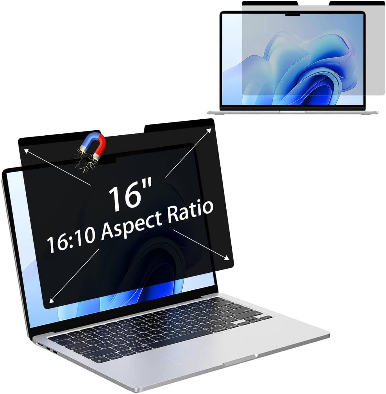 MUBUY-GOL Magnetic Privacy Screen Protector for 16 Inch 16:10 Aspect Ratio Screen 360° Anti-Spy, Anti-Glare, Anti-Blue Light Protection, Enhanced Screen Clarity & Scratch Guard