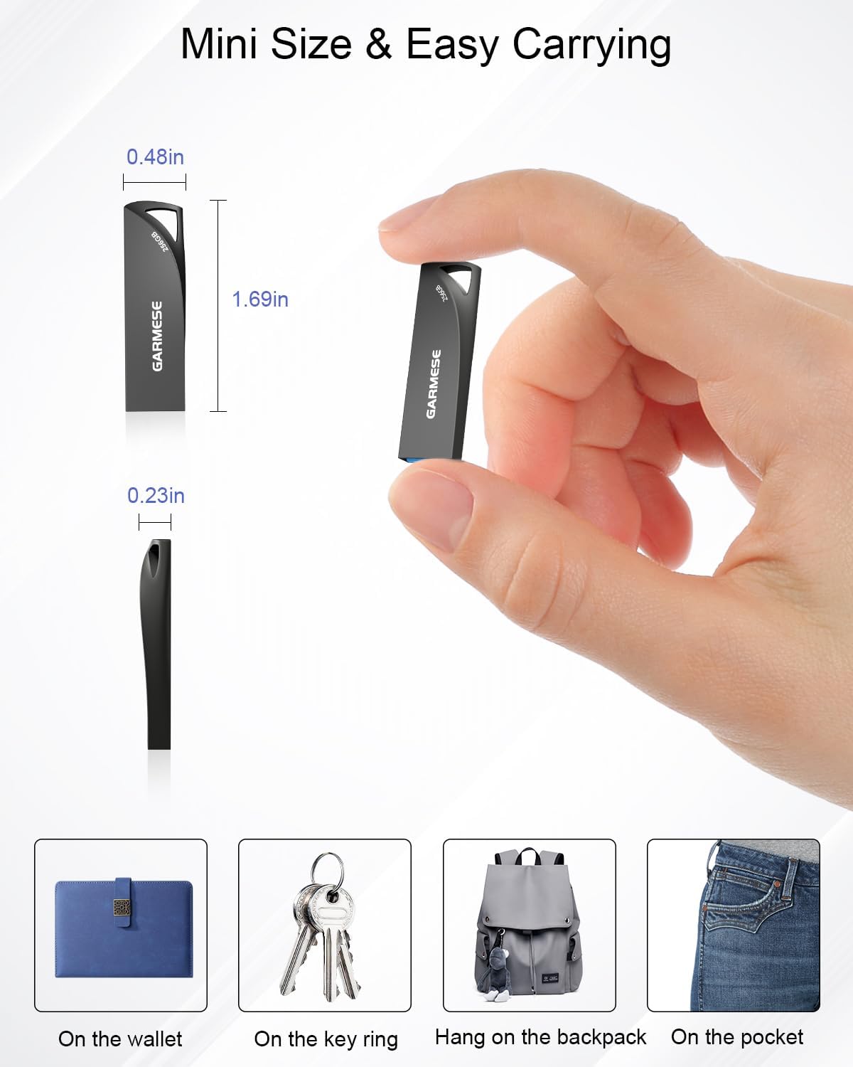 256GB USB Flash Drive, Metal USB 3.0 Memory Stick Waterproof Slim Thumb Drive Portable USB Drive with Keychain Hole Stylish Jump Drive for Computer/Laptop/Car/Smart TV