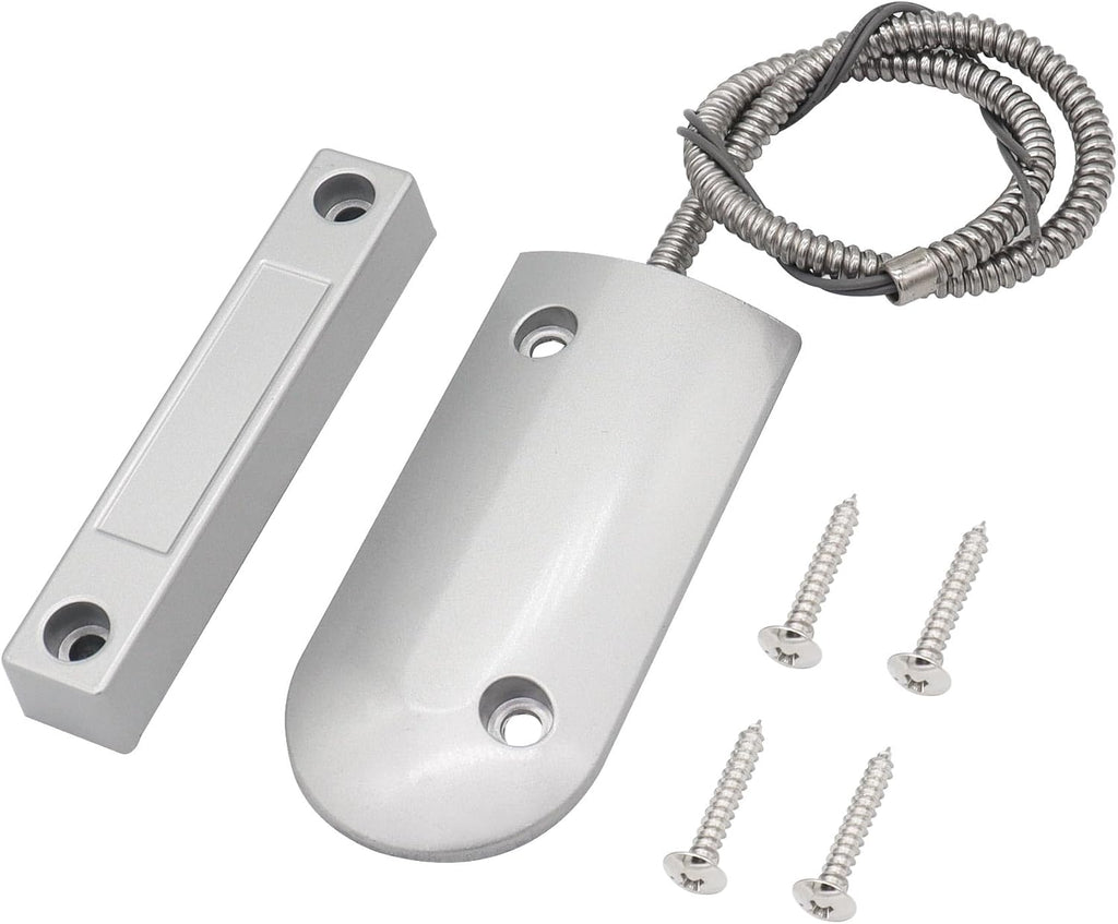 Magnetic Reed Switch Wired Surface Mount Normally Open NO Contact Sensor Alarm Magnetic Door Switch with 2 Wires, Zinc Alloy Sliver, OC-60B