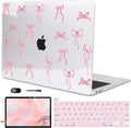 for MacBook Pro 13 Inch Case 2022 M2 2020 2021 A2338 M1 A2251 A2289 with Touch Bar & Touch ID, Pattern Plastic Hard Case Keyboard Cover Screen Protector Webcam Cover Brush, Pink Bowknot