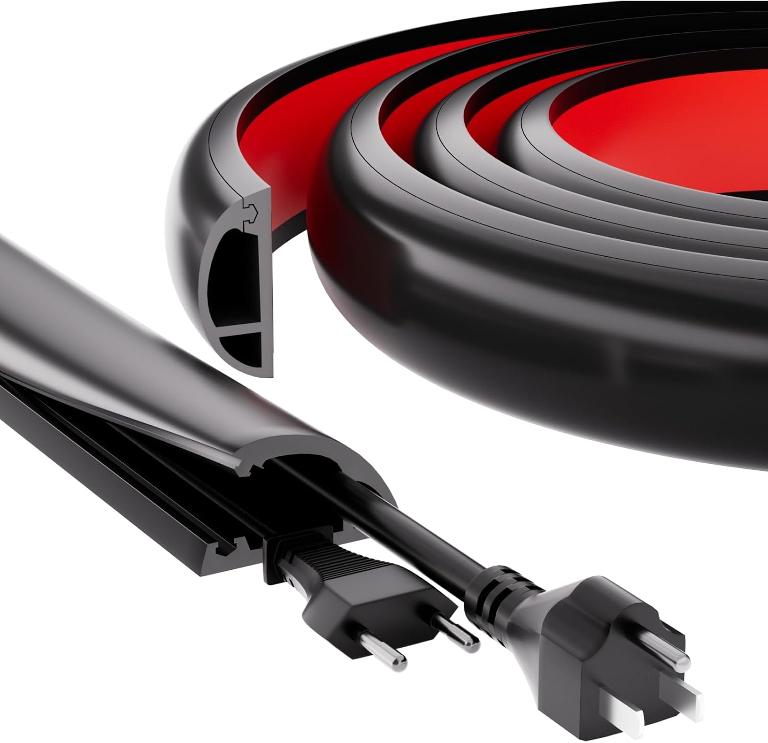 4ft Floor Cord Cover, Silicone Wire Hider, Hide Extension Cords, Protect Cords, Prevent Cable Trips, Heavy-Duty Adhesive-Backed Anti-Trip Cable Protector for Floor, Desk & Wall