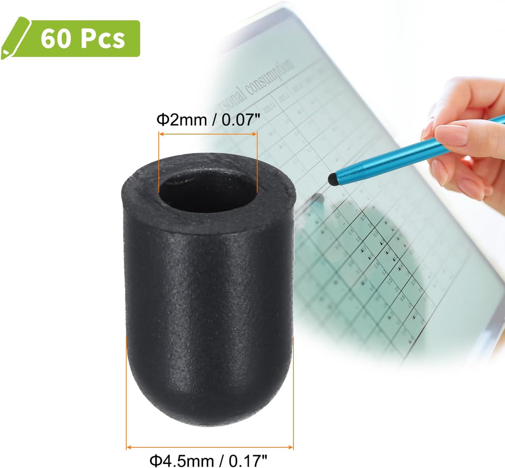 MECCANIXITY 60Pcs Replacement Stylus Pen Tips 4.5mm Conductive Capacitive Touch Screen Pens Tips Silicone Rubber, Black