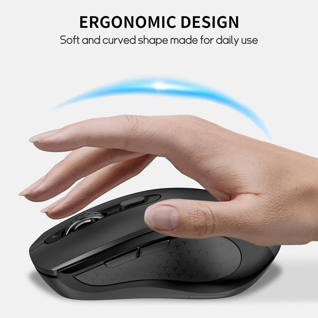 Wireless Mouse with Side Buttons for Laptop, PC, Chromebook, Mac, MacBook, Silent Mouse with USB Nano Receiver, 1000/1600/2400 DPI, Anti Slip Roller, 6-Button Ergonomic design No Light Design- Black