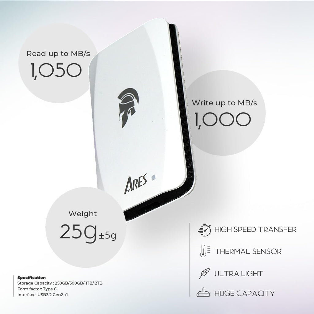 DATO External SSD 2TB, Portable SSD External Solid State Drive, USB 3.2 Gen 2x1 Type C Up to 1050/1000 MB/s, Super Light and Compact Portable Solid State Drive - ARES Torch