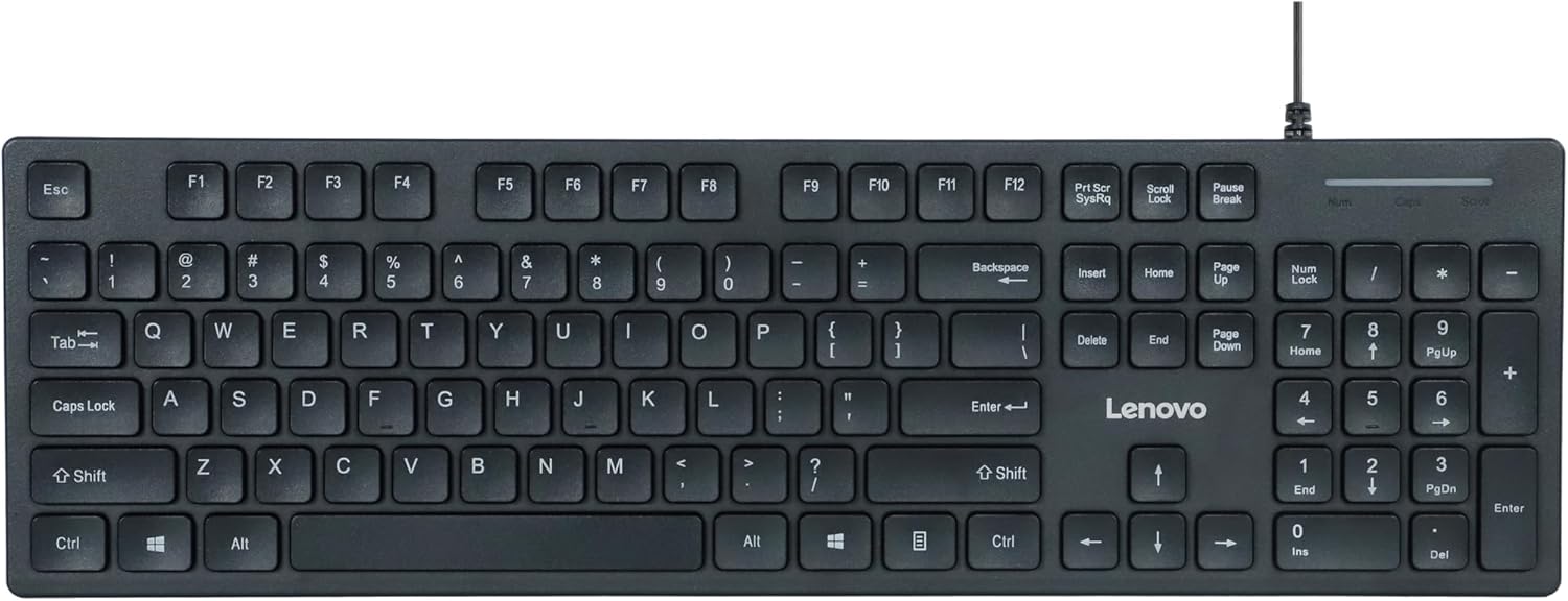 Lenovo 305 Wired USB-C Keyboard with Numeric Keypad, Full Size Keyboard, Slim Design, Black, USB-C Connectivity, Dedicated Function & AI Keys, for Gaming PC, Laptop, Desktop, Tablet, Home Office