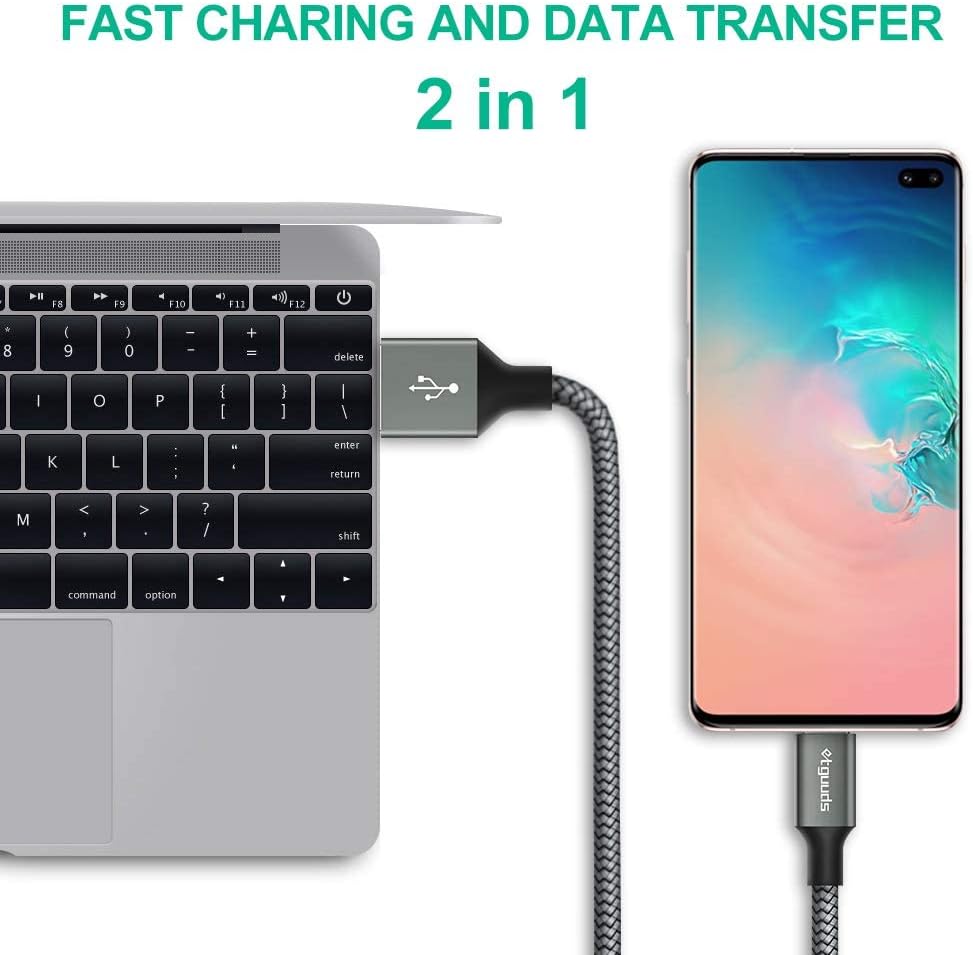 etguuds 4ft USB A to USB C Cable 3A Fast Charging, 2-Pack USB A to USB Type C Charger Cord for iPhone 16 15 Pro/Pro Max/Plus, for Samsung Galaxy S24 S23 S22 S21 S20 S10 A55 A54 Flip Note, Moto, Gray