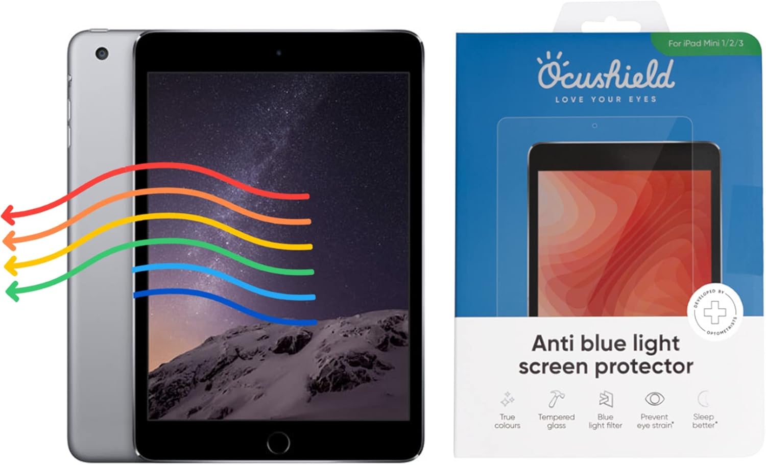 Ocushield Anti Blue Light Tempered Glass Screen Protector for Apple iPad Mini 1/2/3 (7.9") - Blue Light Filter for iPad - Anti Glare - Protect Your Eyes & Improve Sleep