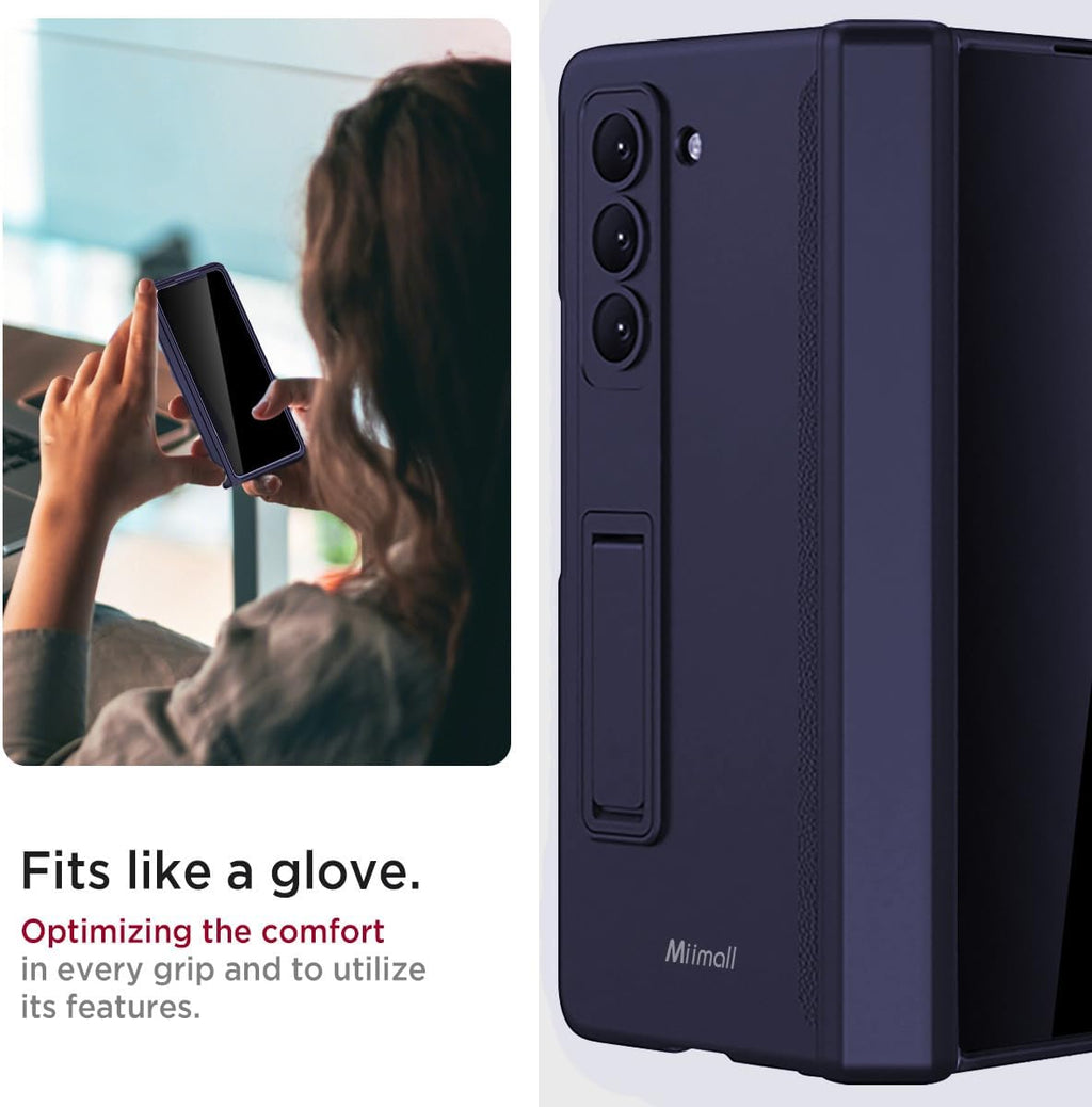 Miimall for Z Fold 6 Case with Privacy Screen Protector, [Military Grade Drop Protection] Built-in Adjustable Kickstand & Magnetic Hinge Protection Shockproof Phone Case for Galaxy Z Fold 6 5G Navy
