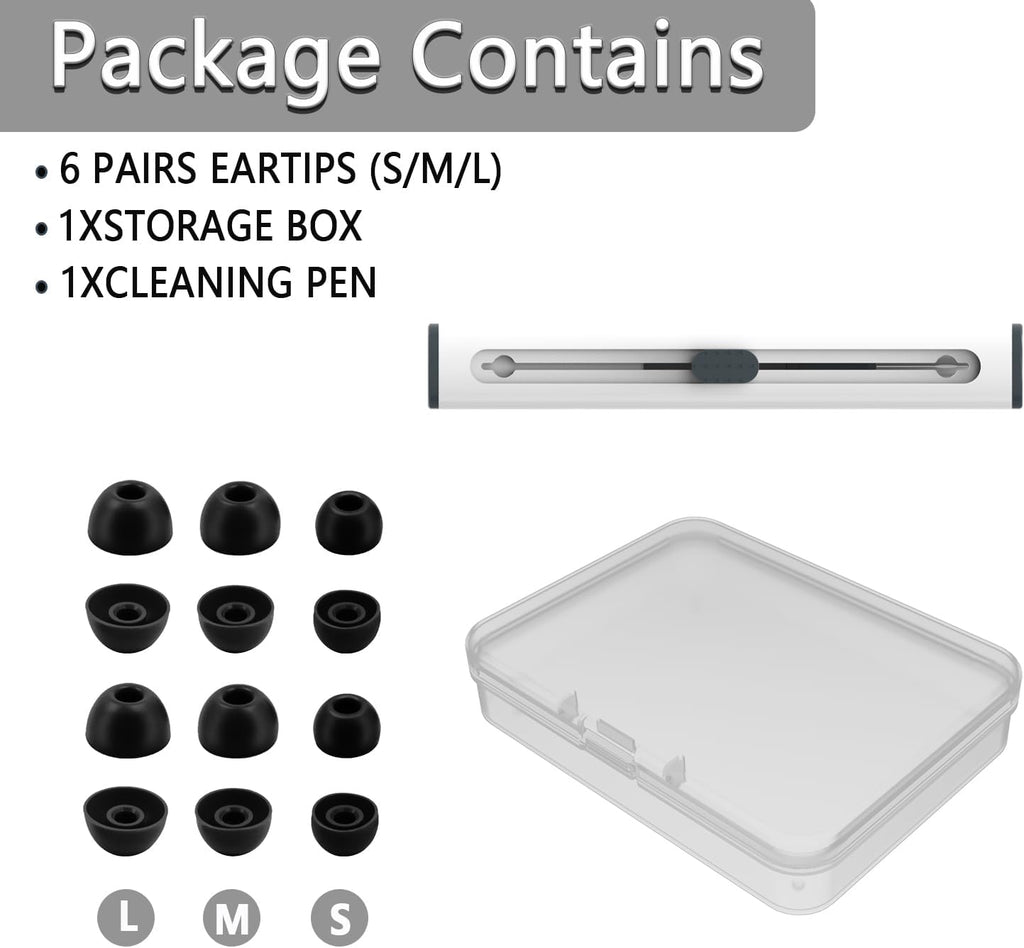 Replacement Silicone Ear Tips for Beats Fit Pro/Studio Buds/Studio Buds+ Headphone, 6 Pairs Earbuds Eartips L/M/S, Eargels Set Fit in Case, Earplug Ear Cap (Black with Pen)
