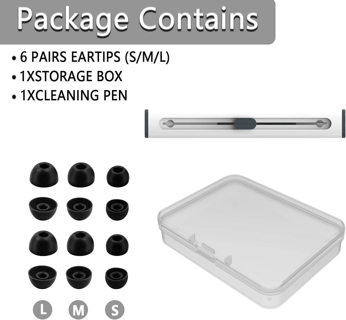 Replacement Silicone Ear Tips for Beats Fit Pro/Studio Buds/Studio Buds+ Headphone, 6 Pairs Earbuds Eartips L/M/S, Eargels Set Fit in Case, Earplug Ear Cap (Black with Pen)