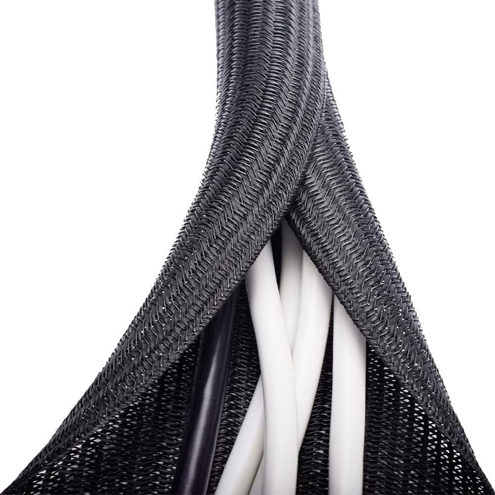 ZhiYo 20ft - 1 inch Cable Sleeve, Cord Wrap Wire Protector Tubing for Pets, PC Cable Wrap, Computer Cable Management Sleeve - Black