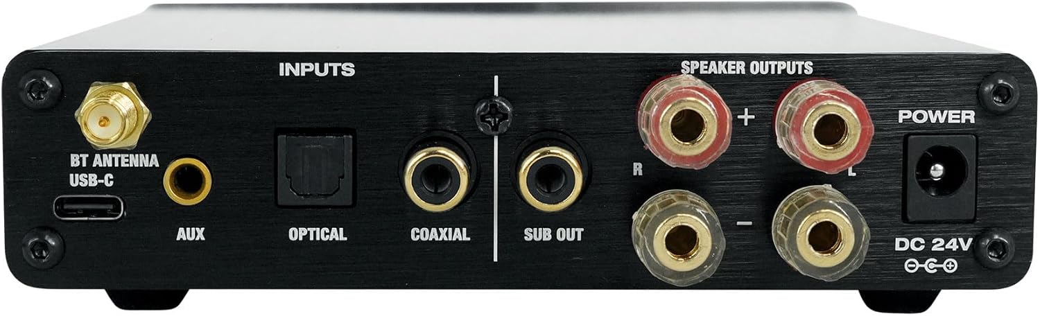 Rockville BLUDAC2S 150W Hi-Res 192K Amplifier Bluetooth Receiver w/USB, Optical, Coax, Sub Out, Class-D, DSP EQ, Remote, Brushed Aluminum, Compact Design, for Home Theater & Music