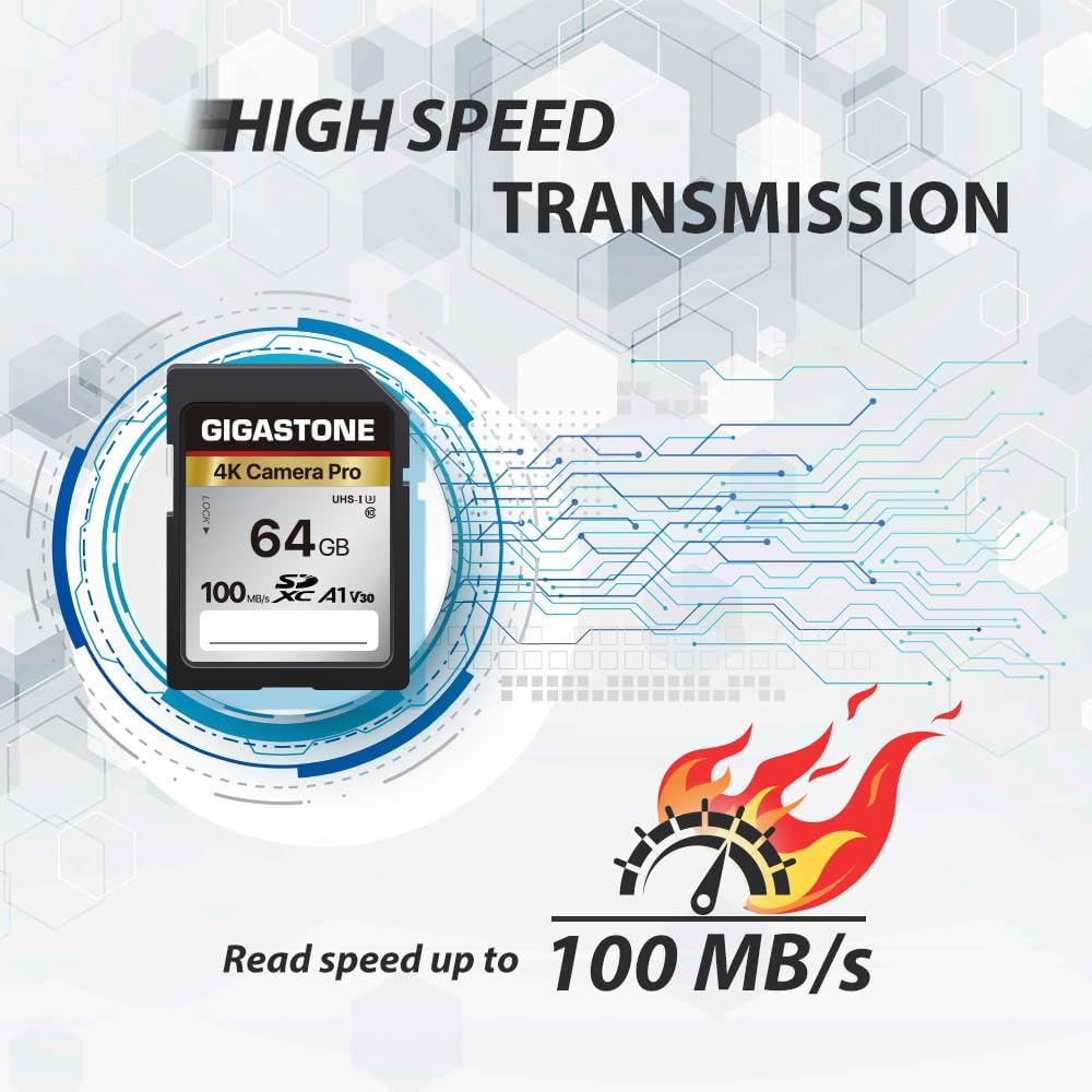 [5-Yrs Free Data Recovery] GIGASTONE 64GB SD Card 2-Pack, 4K Camera Pro, A1 V30 SDXC Memory Card 4K UHD Video Compatible with Canon Digital Camera, with 2 Mini Cases